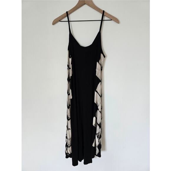 T Party Boho Tie Dye Black Midi Dress Sz L Asymmetrical Hem - Picture 5 of 5